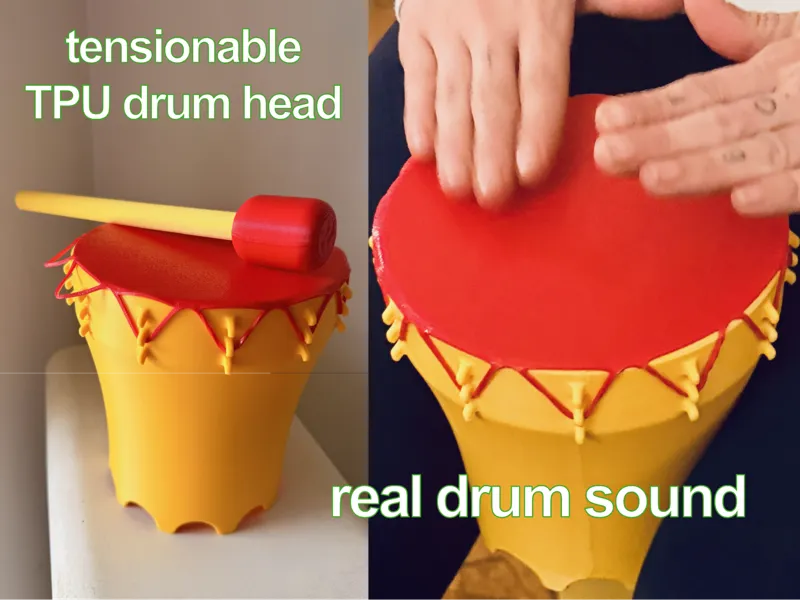 Djembe with tensionable TPU drum head + beater