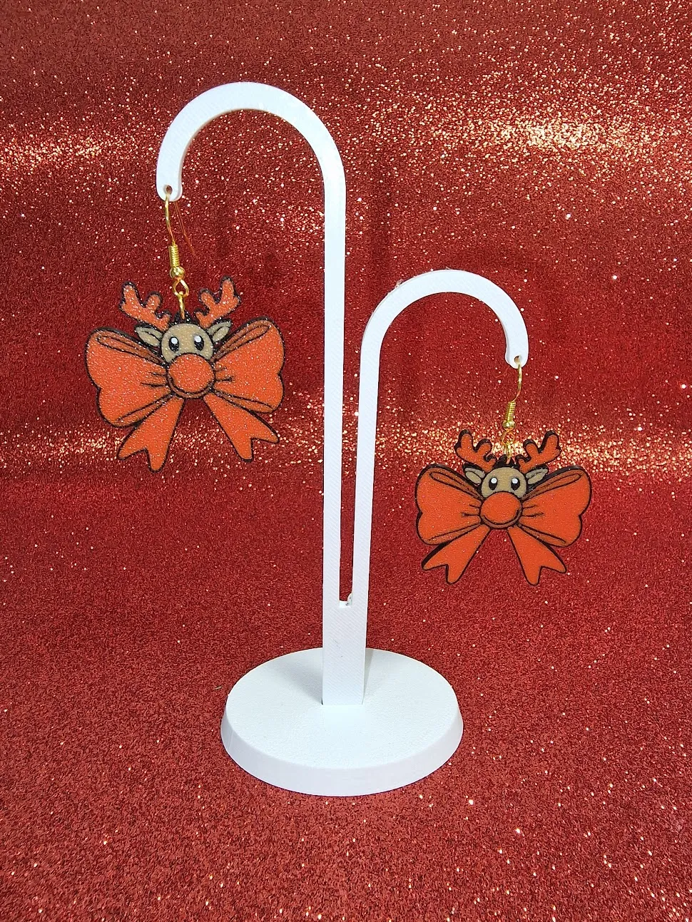 Christmas bow reindeer earrings view 3