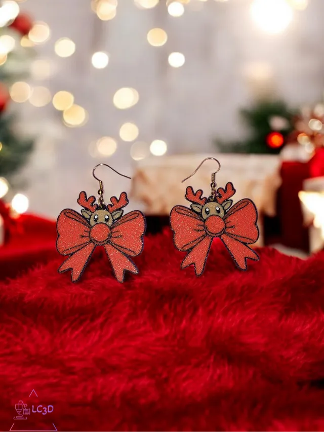 Christmas bow reindeer earrings