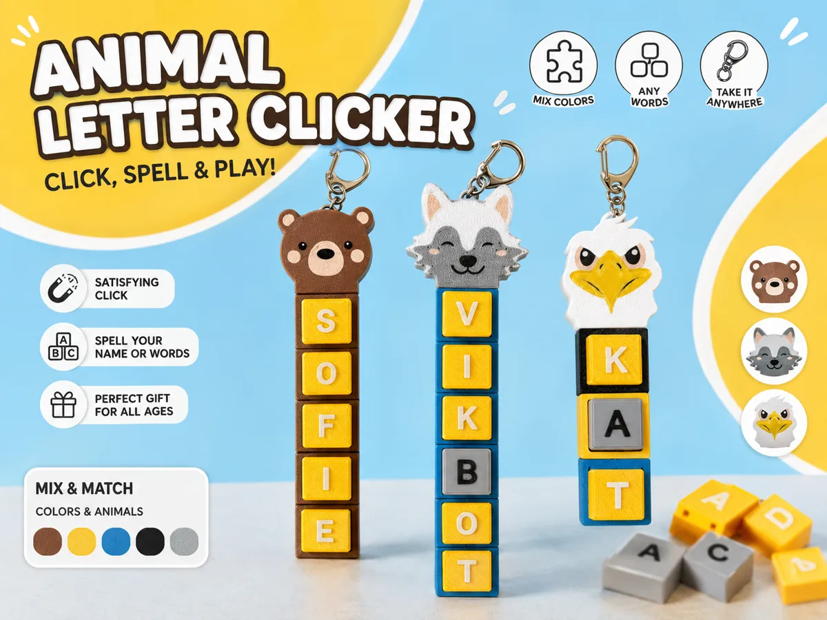 Animal Letter Clicker Keychain - Free 3D Print Model - MakerWorld