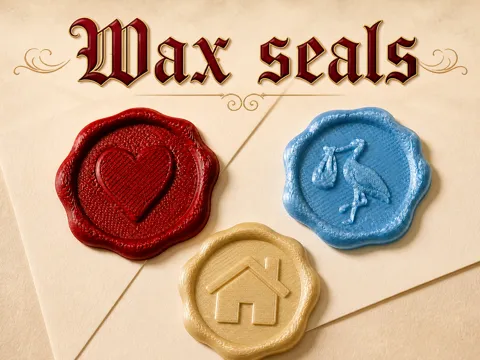 Modelo para impresión 3D: Wax Seal Style Envelope – Heart, House & Stork — referencia de MakerWorld