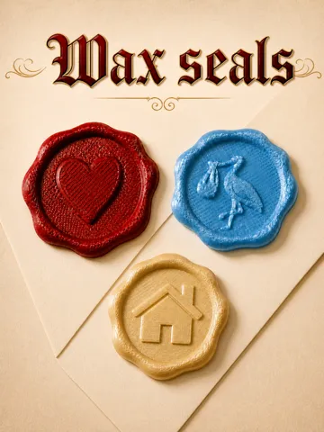 Modelo para impresión 3D: Wax Seal Style Envelope – Heart, House & Stork — vista de referencia 2