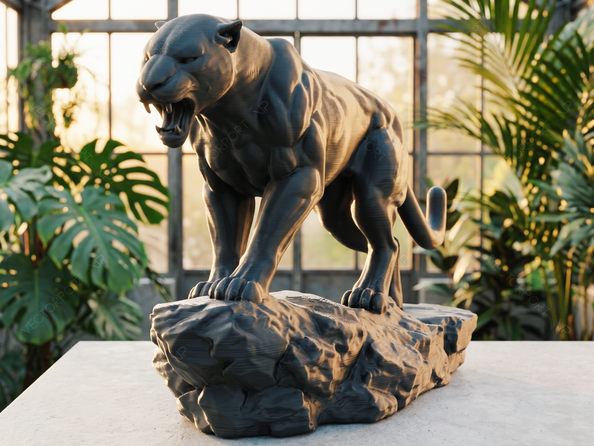 Panther Standing Aggressively Sculpture #033