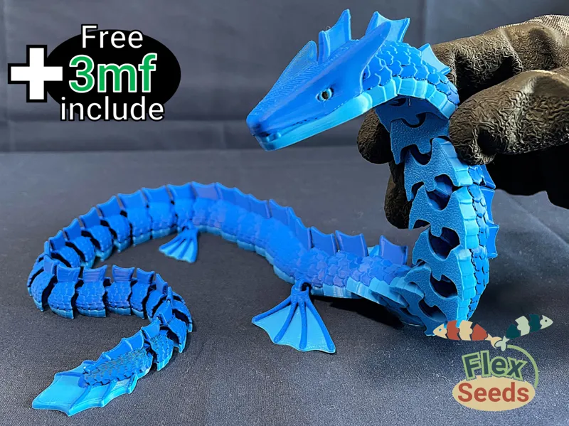 Flexi Water Dragon (Print-in-place)