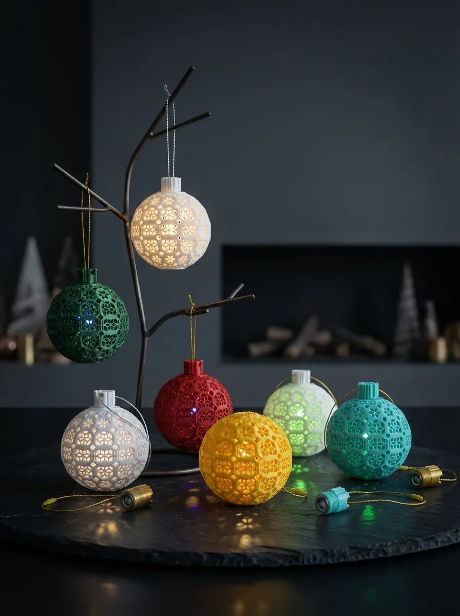 Geometrisches Weihnachtslicht-Ornament im besonderen Design, dekoratives Sammlerornament