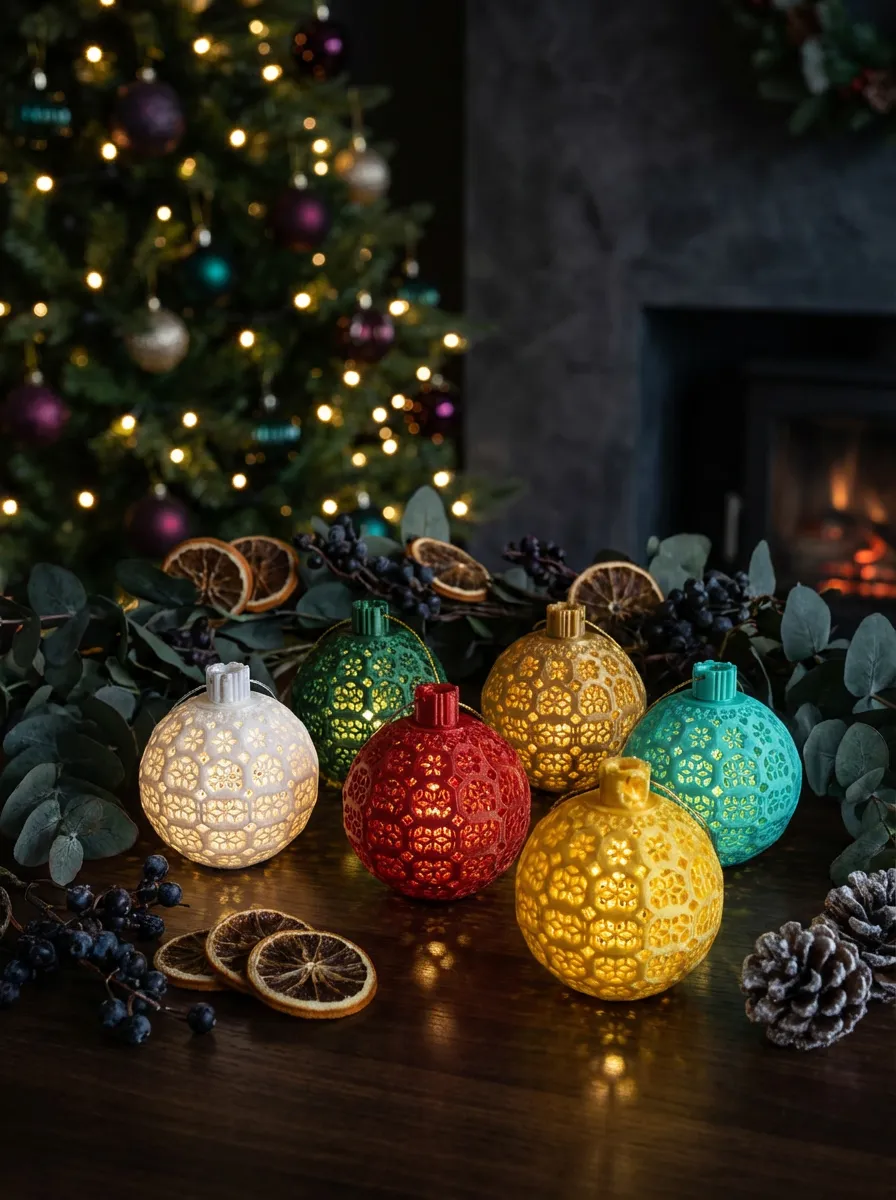 Geometrisches Weihnachtslicht-Ornament im besonderen Design, dekoratives Sammlerornament