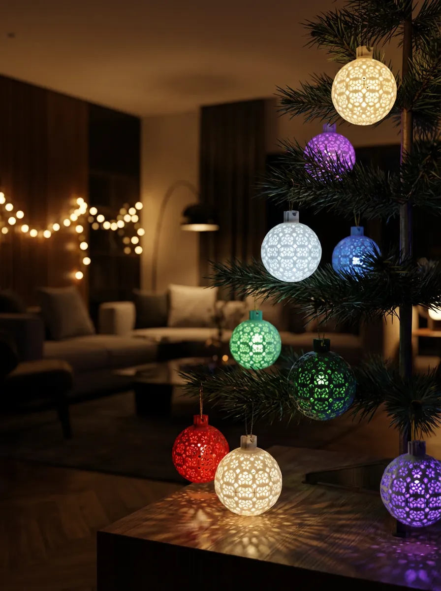 Geometrisches Weihnachtslicht-Ornament im besonderen Design, dekoratives Sammlerornament
