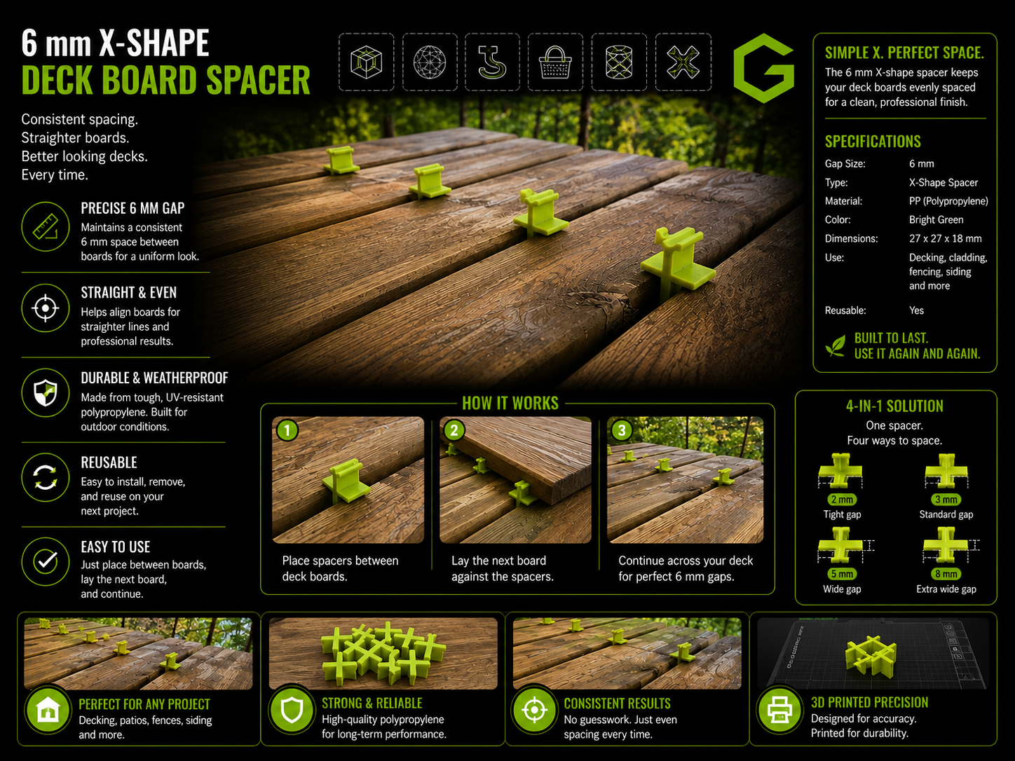 6 mm X-Shape Deck Board Spacer