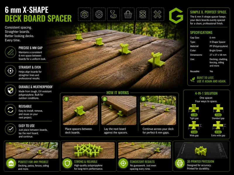 6 mm X-Shape Deck Board Spacer