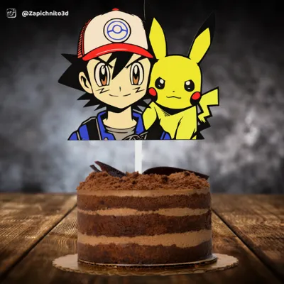 Ash and Pikachu 2D Cake Topper