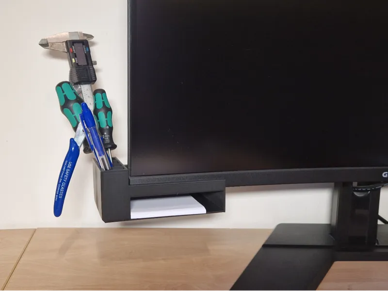 Pen + note holder under monitor - organizer