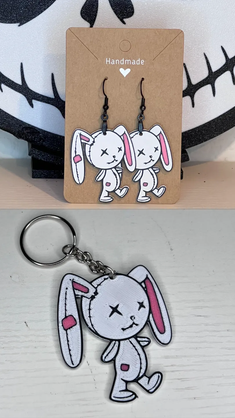 Evil Bunny Stuffie Earring and Keychain view 3