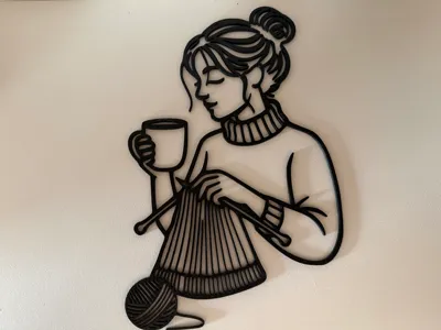 Knitting Woman with coffee