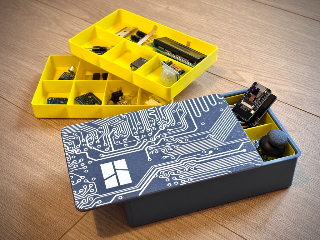 Electronics storage box - slide and click & trays