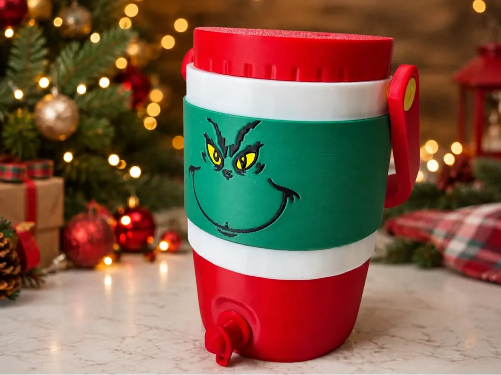 Letrero o emblema decorativo: Grinch Coozie Drink carrier 12 oz can Christmas. Referencia del modelo original.