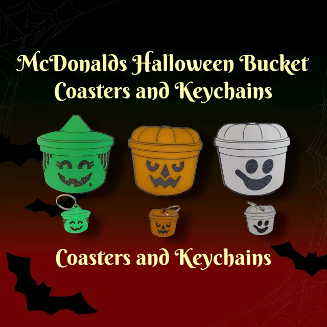 McDonalds Halloween Buckets (keychain, earring, pin, coaster, magnet)