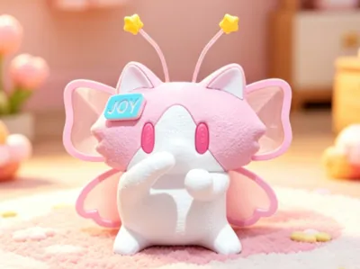 Pink Butterfly Monthly Salary Cat Golden Star Tail with rotatable hands and wagging tail Cute Internet Celebrity Series Fully disassembled & multi-color printing Non-AI