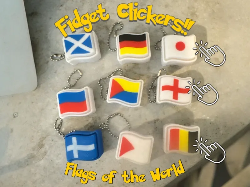 Flags of the World Fidget Clickers and Key Rings