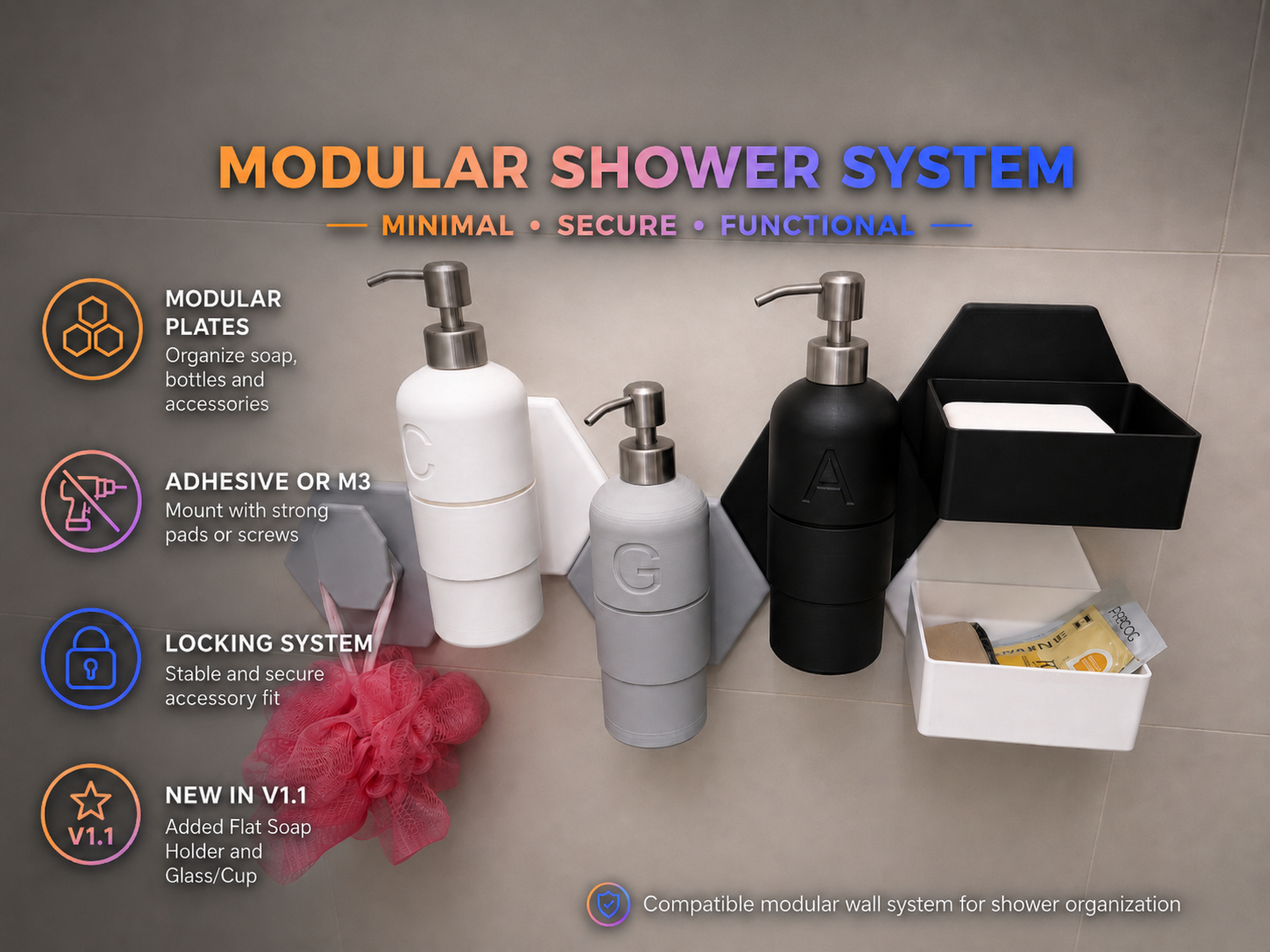 Wall-Mounted Modular Shower System – Full Set