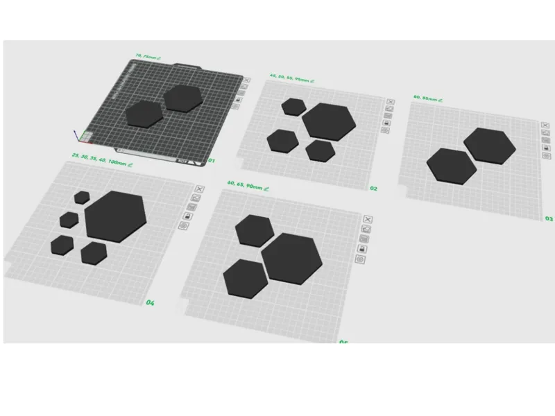 5mm hexagons ranging in size from 25mm to 100mm
