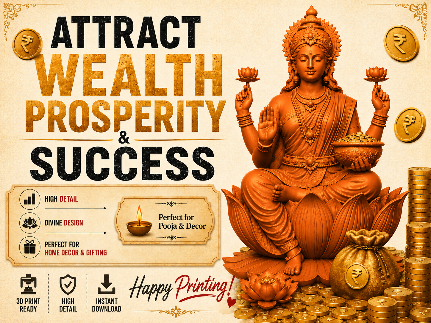 Lakshmi Goddess Statue  | 3D Print 