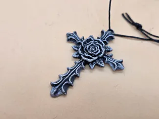 Gothic Cross with Rose – Detailed 3D Print Pendant