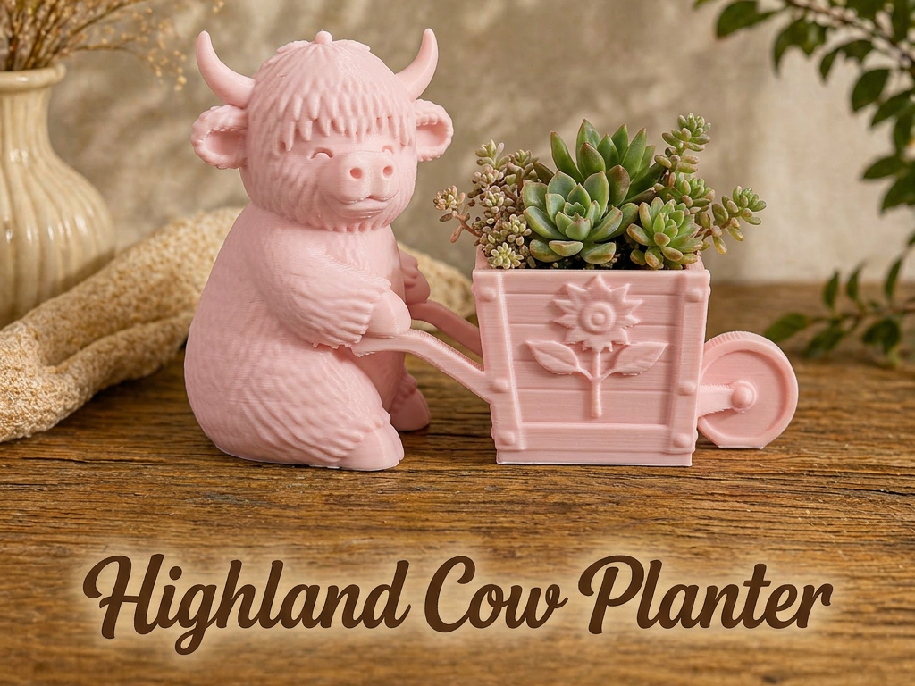 Highland Cow Wheelbarrow Planter