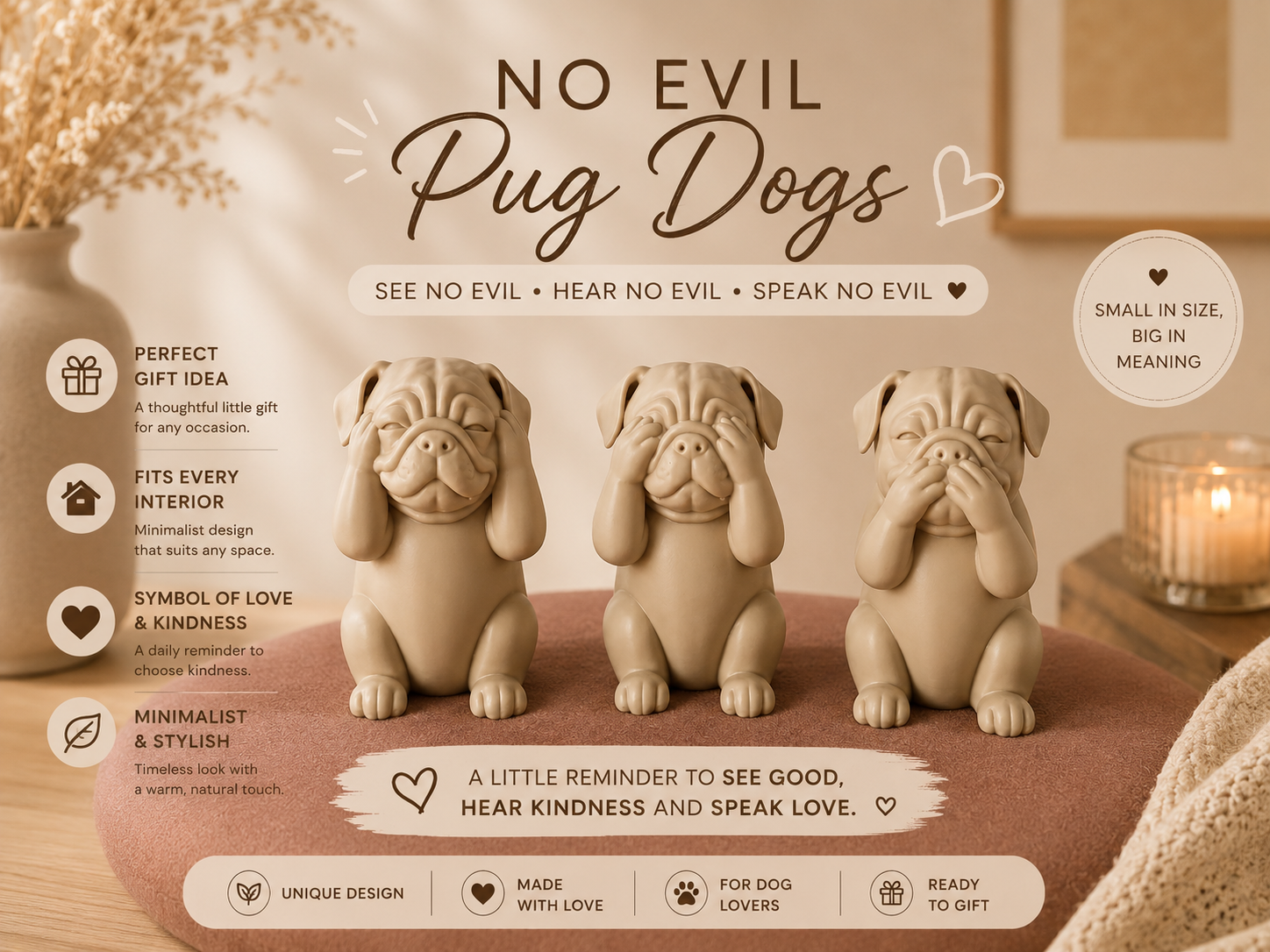 Hear, See And Speak No Evil Pug