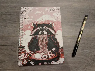 Notebook cover with cute raccoon design