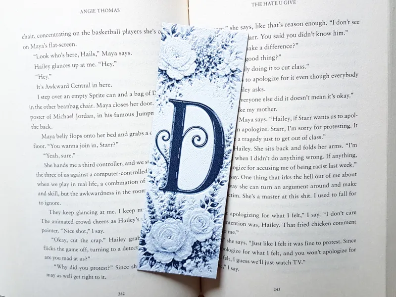 Bookmark, Monogram D, Floral Background, Hueforge