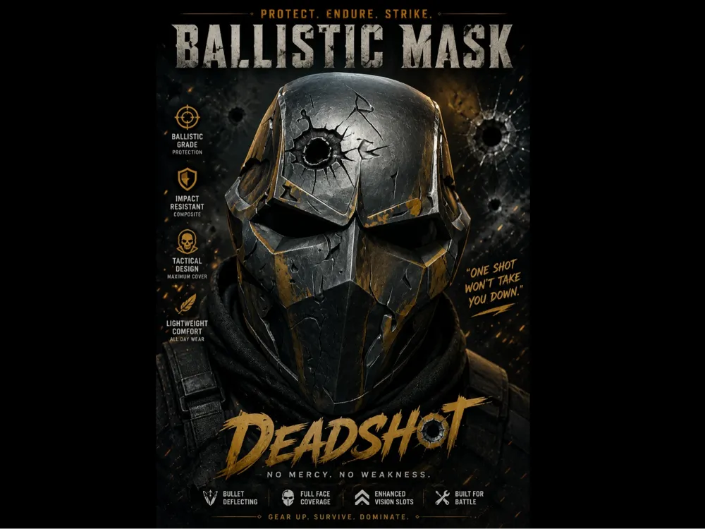 Pieza para disfraz o exhibición: Ballistic Mask "DEADSHOT". Referencia del modelo original.