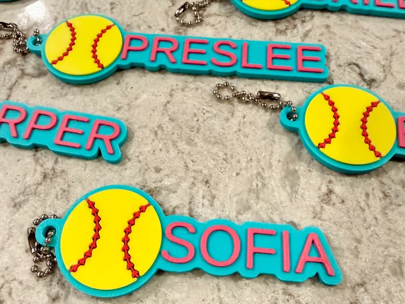 Custom Name Parametric Baseball Softball Keychain