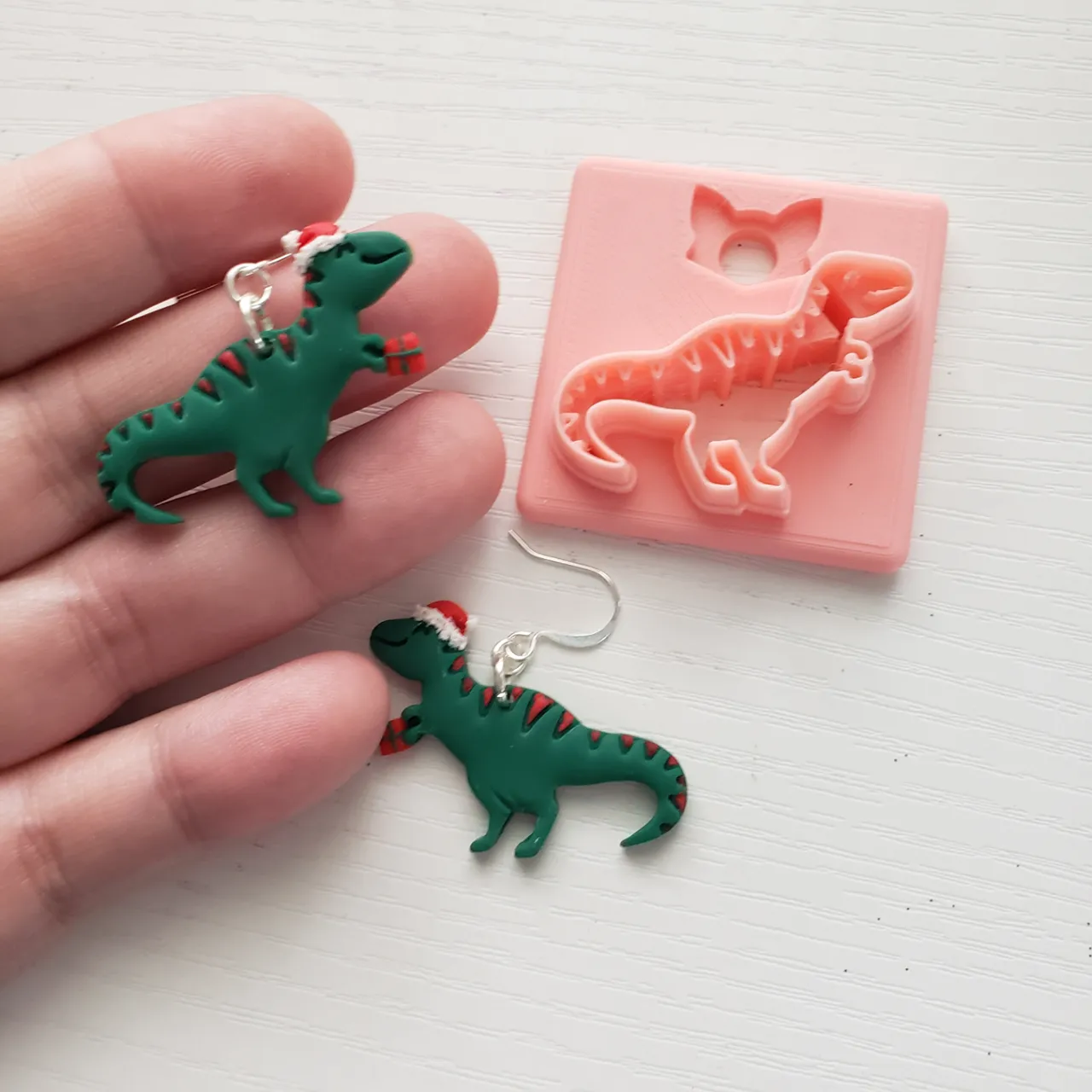 Trex/Velociraptor/Dino Polymer Clay Earring Cutter view 4
