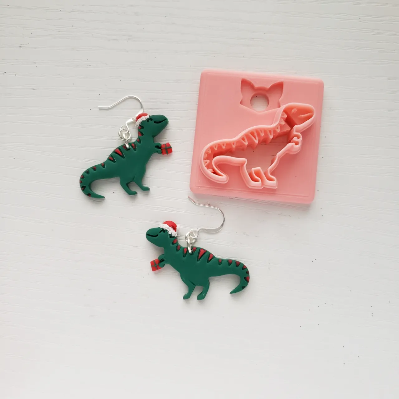Trex/Velociraptor/Dino Polymer Clay Earring Cutter view 2