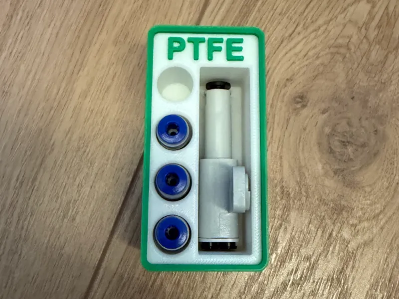 PTFE Tube Couplers and 4–1 adapter Gridfinity bin