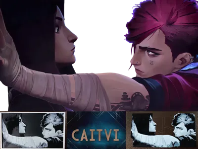 Arcane Caitlyn & Vi Kabedon Wall Slam B&W HueForge