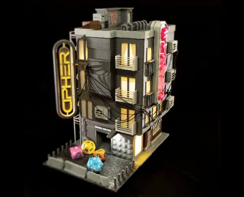 Cyberpunk Dice Tower - High Detail Lit Model view 2