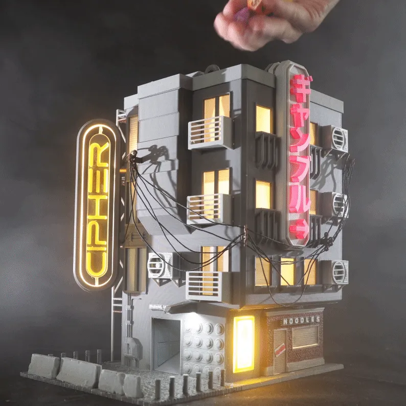 Cyberpunk Dice Tower - High Detail Lit Model view 3