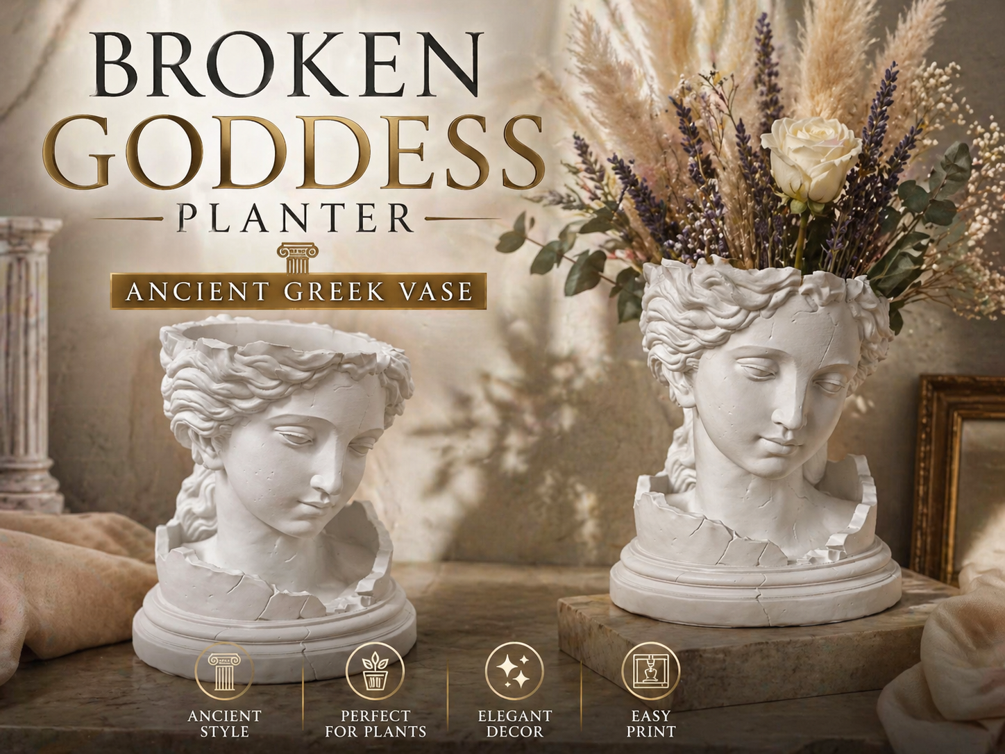 Broken Goddess Planter - Ancient Greek Vase 