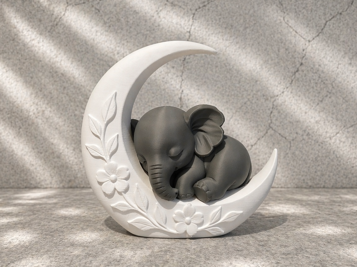 Sleeping Baby Elephant on Moon – Cute Decor