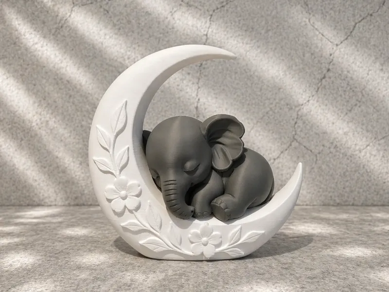 Sleeping Baby Elephant on Moon – Cute Decor