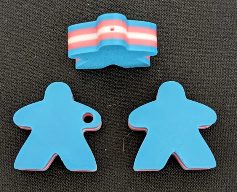 Meeple keyfob or buddy, Trans Flag colors