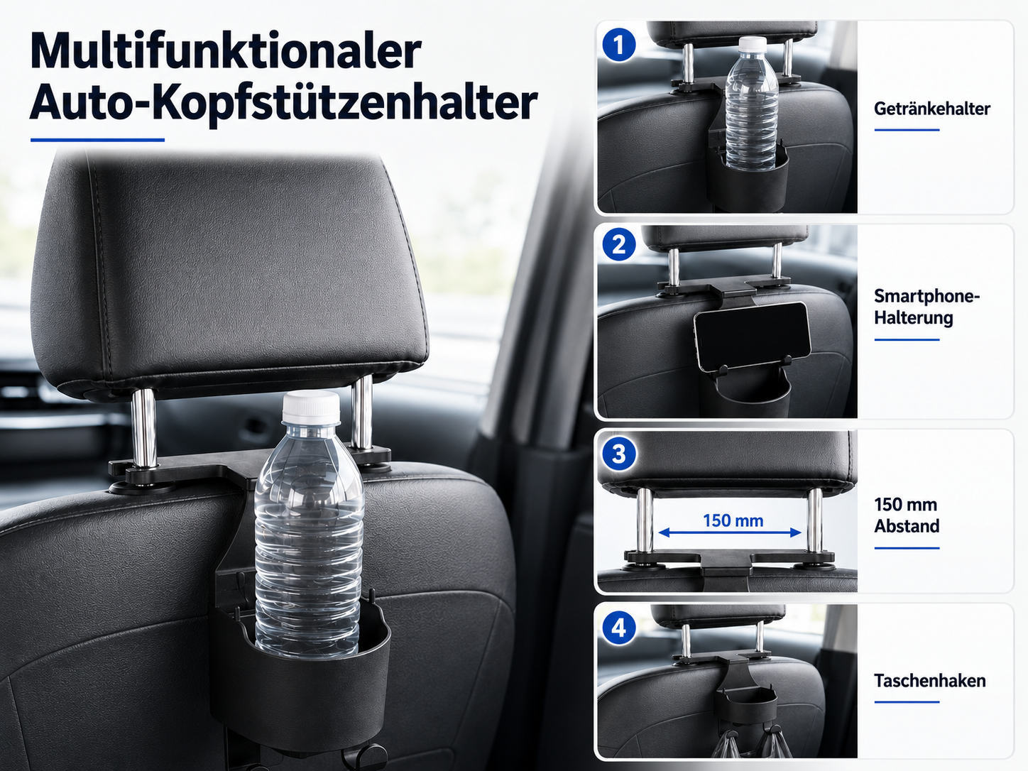 Auto Kopfstuetzen Organizer mit Becherhalter