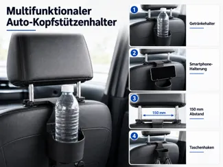 Auto Kopfstuetzen Organizer mit Becherhalter