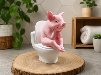 Thinking Pig on Toilet – Funny Desk Decoration