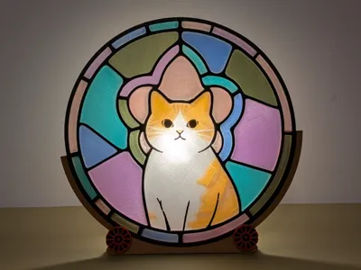 Stained glass Cat for LED Lamp Kit - w/wo AMS