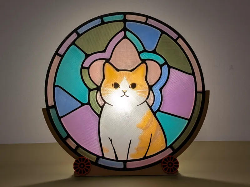 Stained glass Cat for LED Lamp Kit - w/wo AMS
