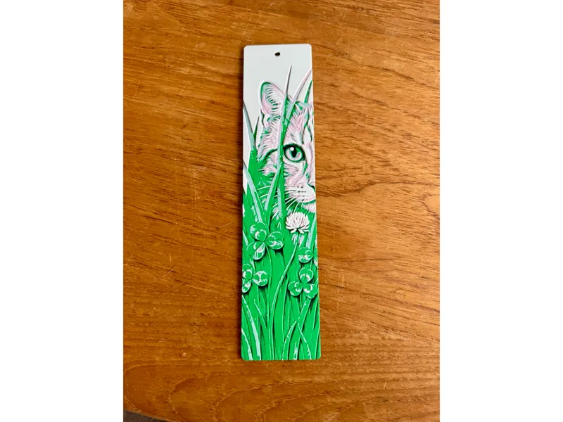 Curious Cat with grass and clovers Bookmark