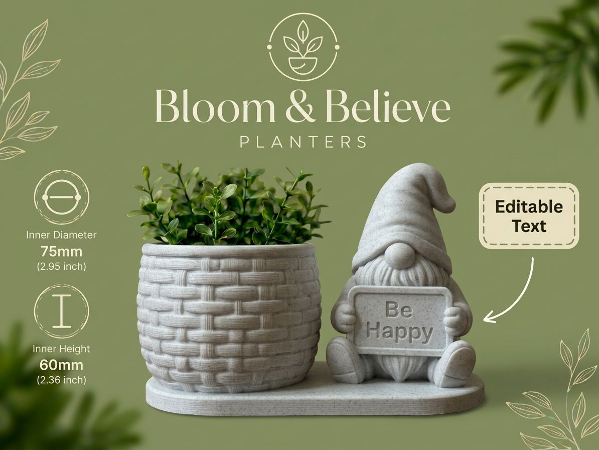 Gnome Bloom & Believe Planter Editable Text