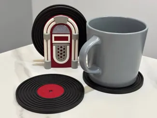 Jukebox Coaster Holder with Vinyl Record Coasters